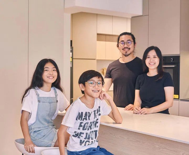 Interior-designer owner Don Wong with his wife Serene, daughter Kylia and son Cyrus.