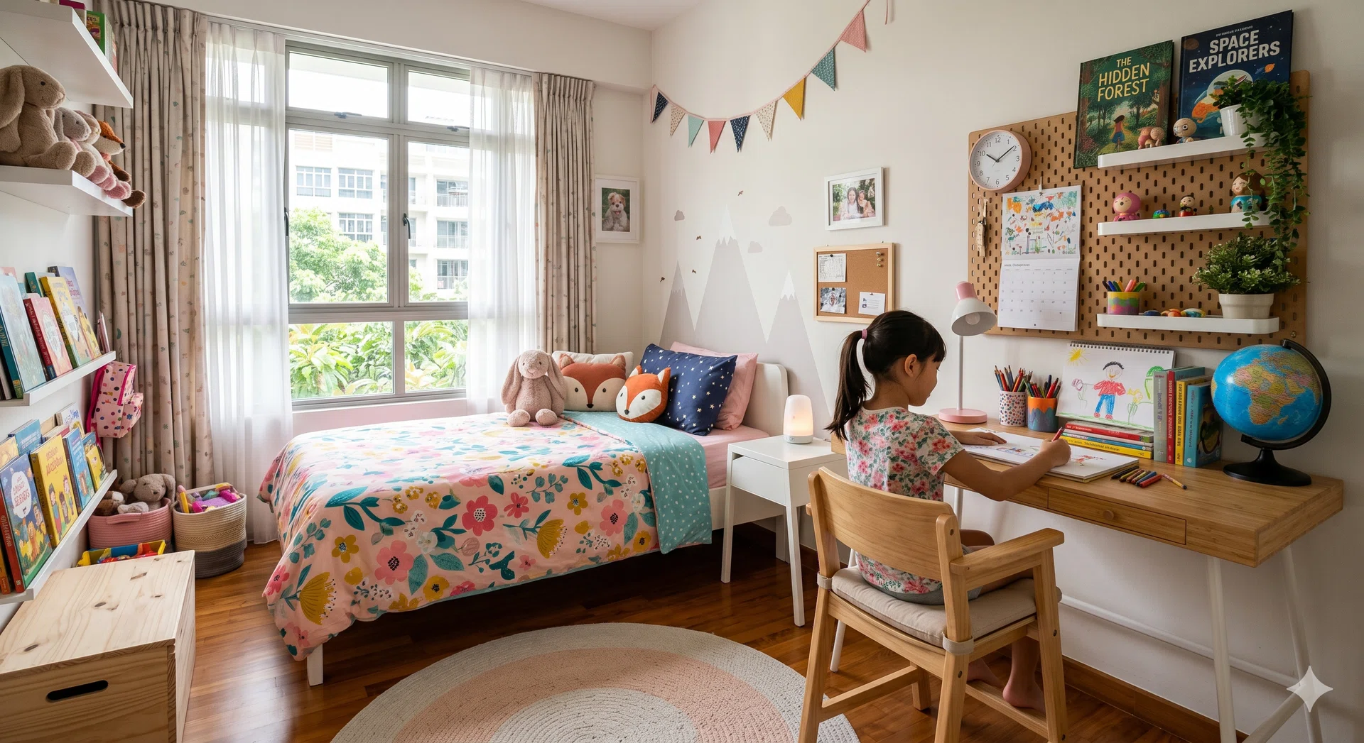 Image of a child’s bedroom with study table.