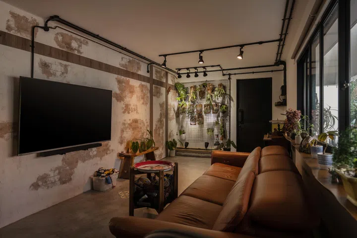 The living room is full of character. 