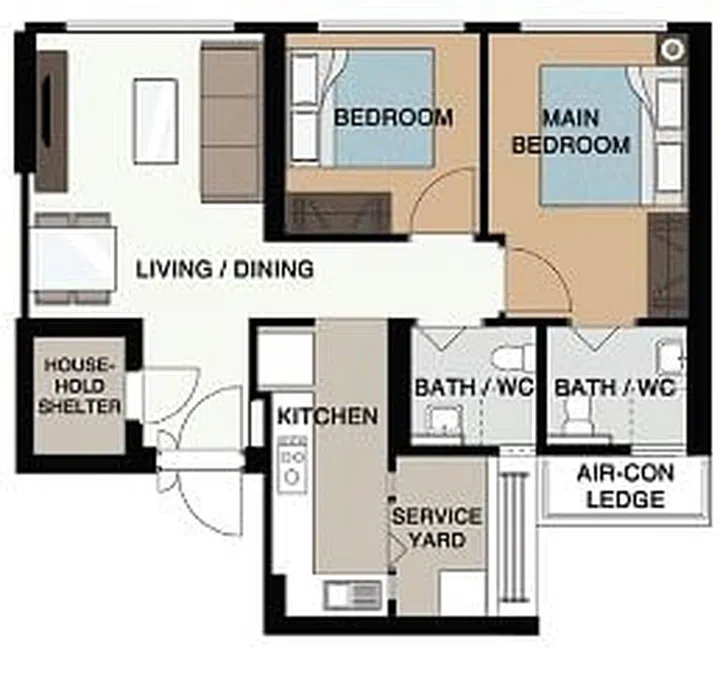 Punggol Point Cove floor plan 3-room flat spanning 66sqm. Image MyNiceHome HDB