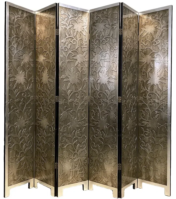 Shop the N-1078-SXYH: 6-panel Screen with Embossed Flowers in Antique Silver from $950 on Just Anthony