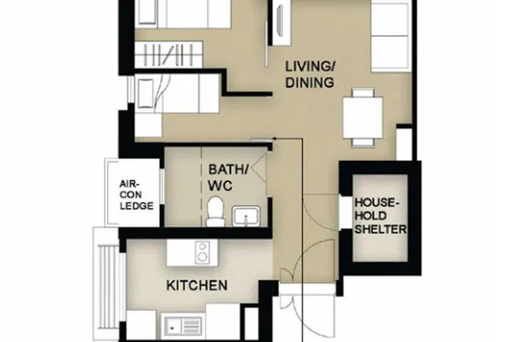 Fernvale Sails BTO 2-room flexi type 2 (48 sqm) floor plan.