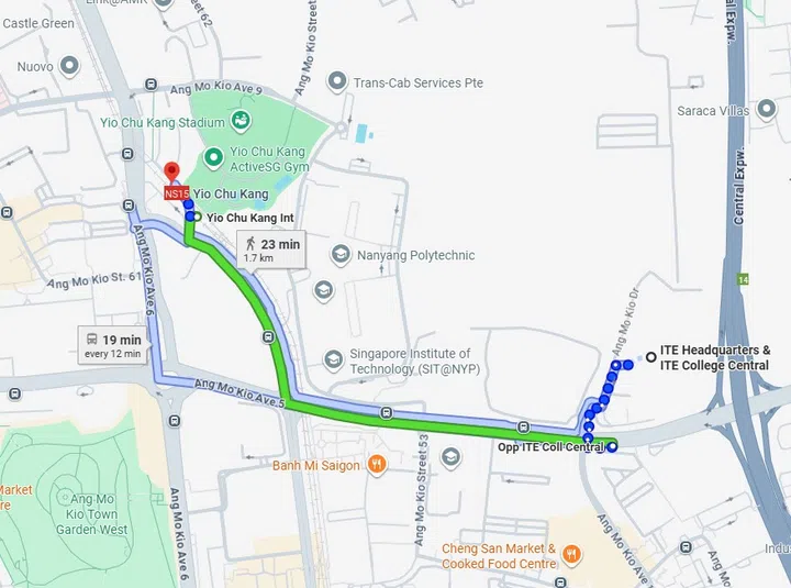 From the closest landmark that is ITE College Central, the Ang Mo Kio BTO (October 2025) site is a 14-minute bus ride to the nearest Yio Chu Kang MRT Station.