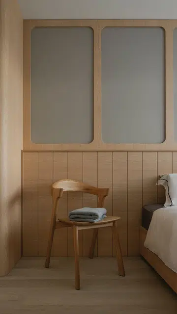 A simple chair sits by the side of the master bed in a 4-room HDB in Punggol.