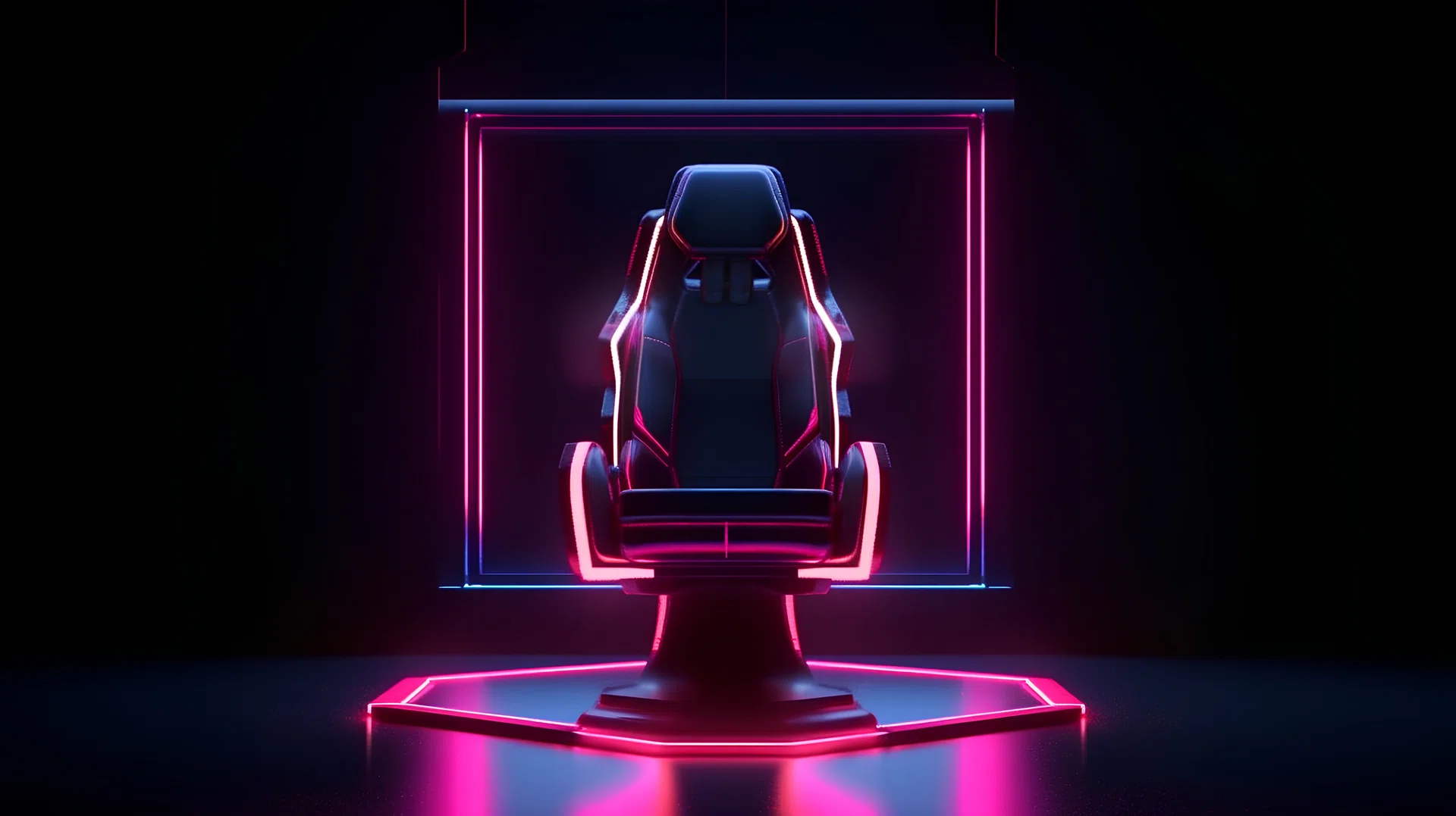 3D rendering of a car hairdresser chair with neon lights
