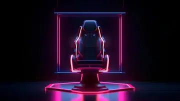 3D rendering of a car hairdresser chair with neon lights