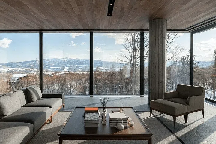 The living room at OOAK Niseko ski resort holiday home. PHOTO: SOHEI OYA & IKUYA SASAKI