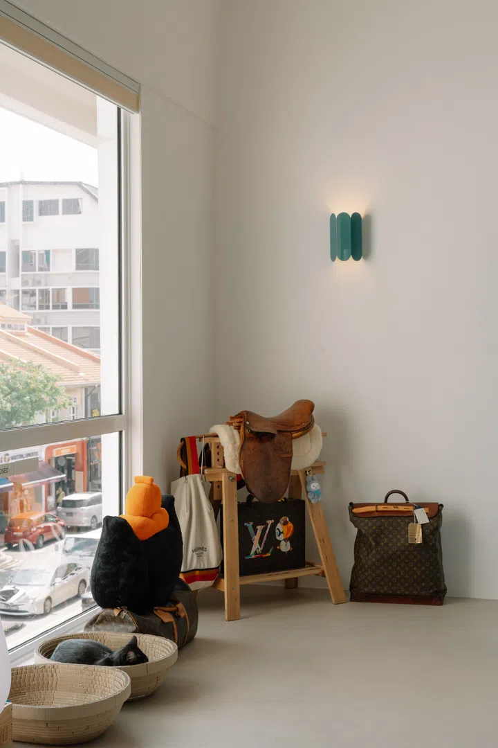 Flooded with natural light, the picture window creates a calm retreat overlooking the bustling streets below—a favourite spot for the couple and their two resident cats.