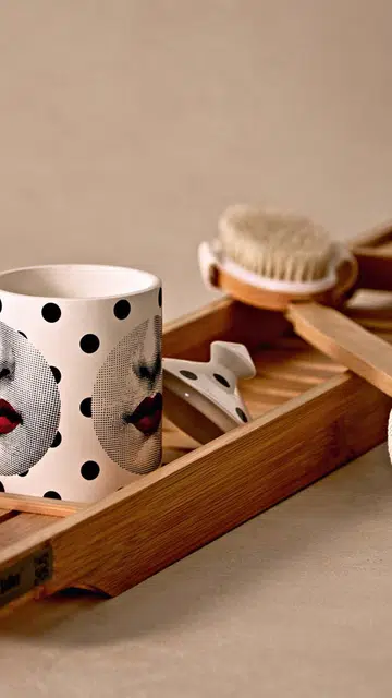 Spa body brush, from Spotlight. Bamboo Bathub rack, from SoBuy-Store.