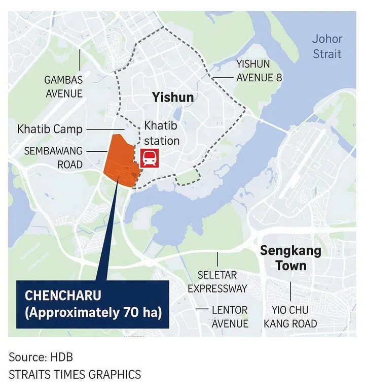 Map infographic showing the new Chencharu housing area by Yishun.
