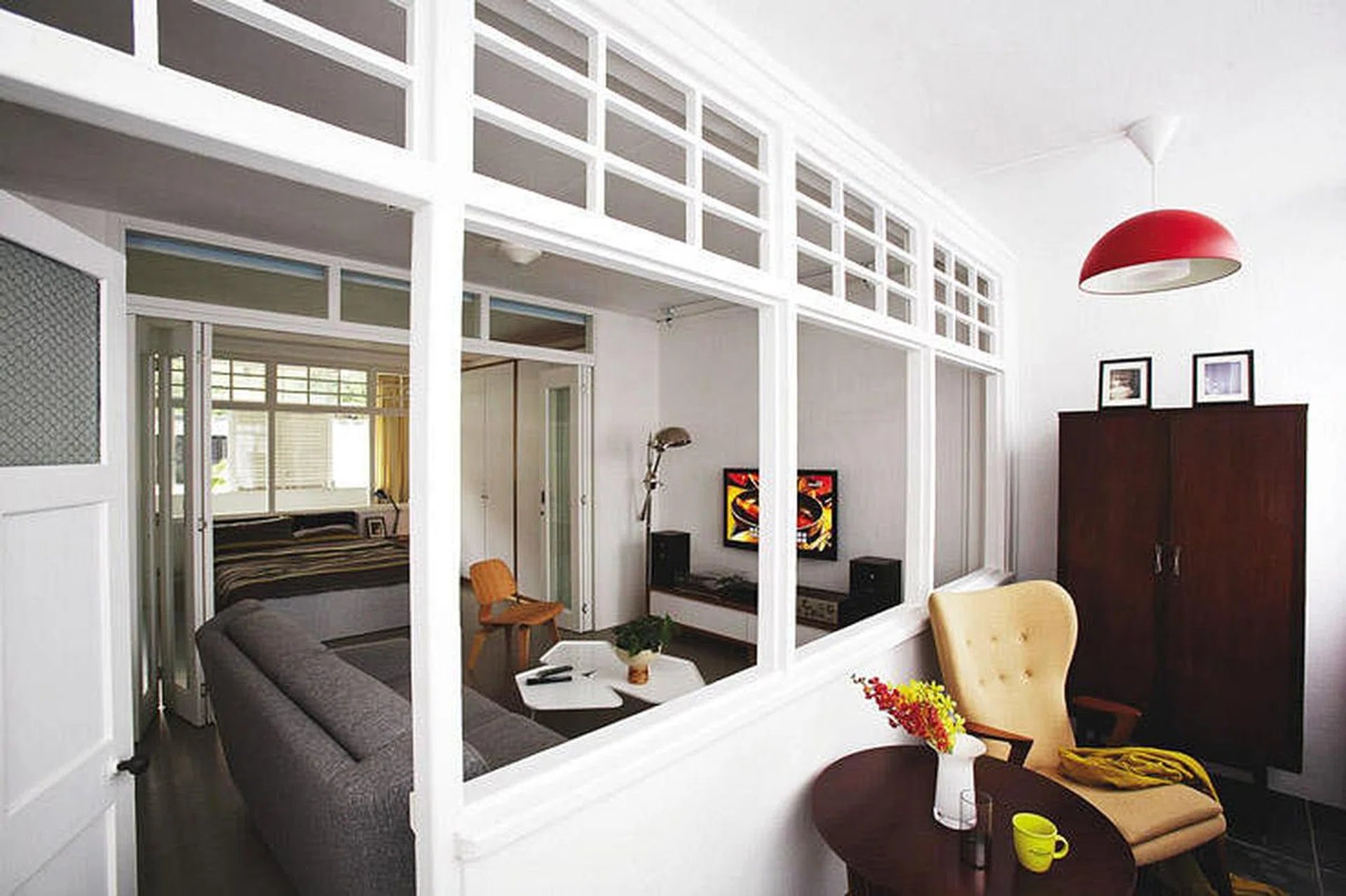 Living room in a 3-room walk-up apartment in Tiong Bahru.
