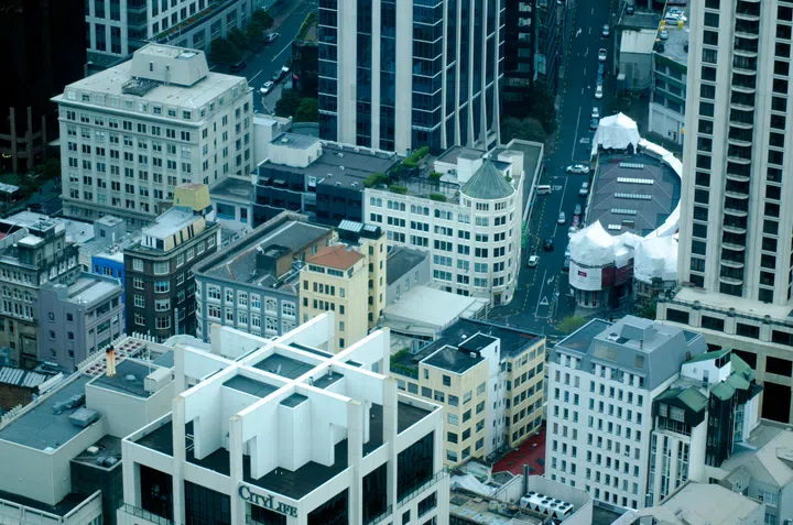 AUCKLAND,NZ - OCT 08:Aerial view of apartments buildings in Auckland downtown on oct 08 2013.House prices are booming around NZ - with the average price of an Auckland city home rocketing to $735,692