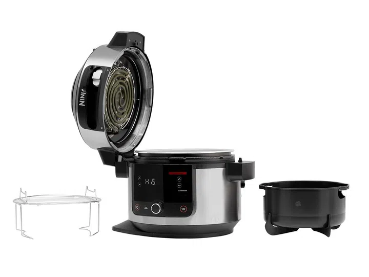 The Ninja Foodi Multi Cooker 11-in-1 SmartLid also comes with a crisper basket and a steaming rack.