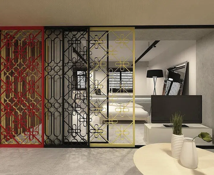 partition, sliding door, vintage, retro, bedroom