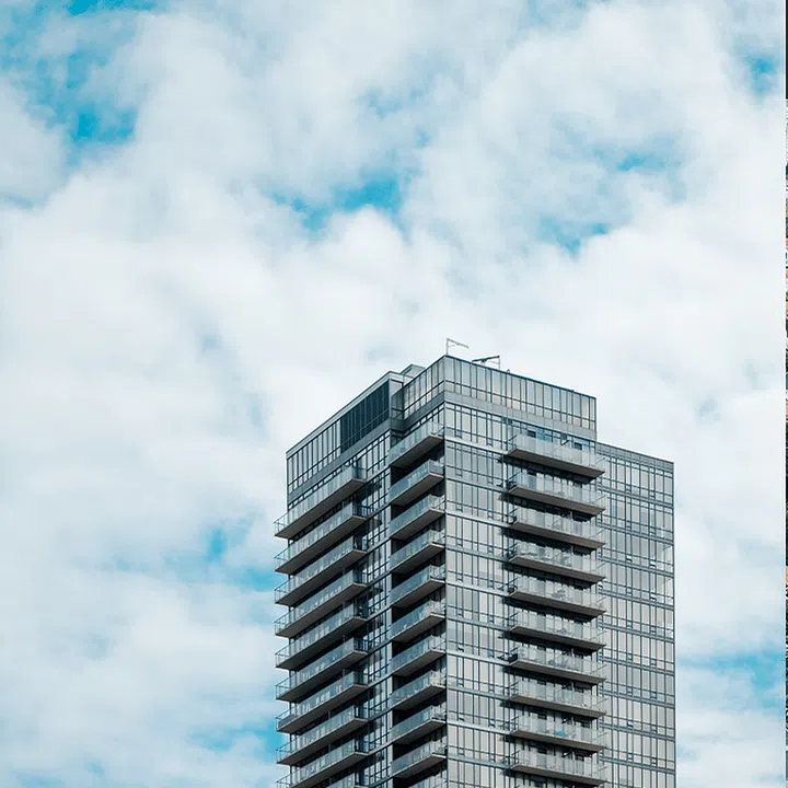 Aerial exterior view of an apartment building. Image Unsplash