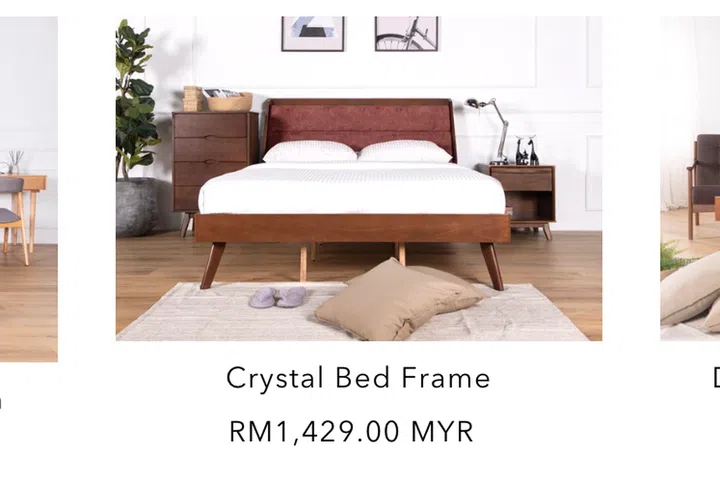 V Haus Living's Japandi, MUJI-style wooden and rattan bed frames.