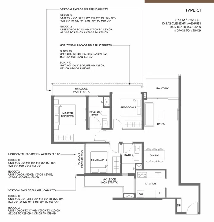 ELTA Clementi 3-bedroom (type C1) floor plan.
