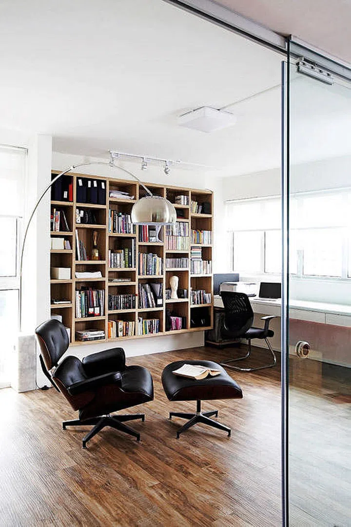 home library, Scandinavian, scandi-inspired, white space, home design, interior design