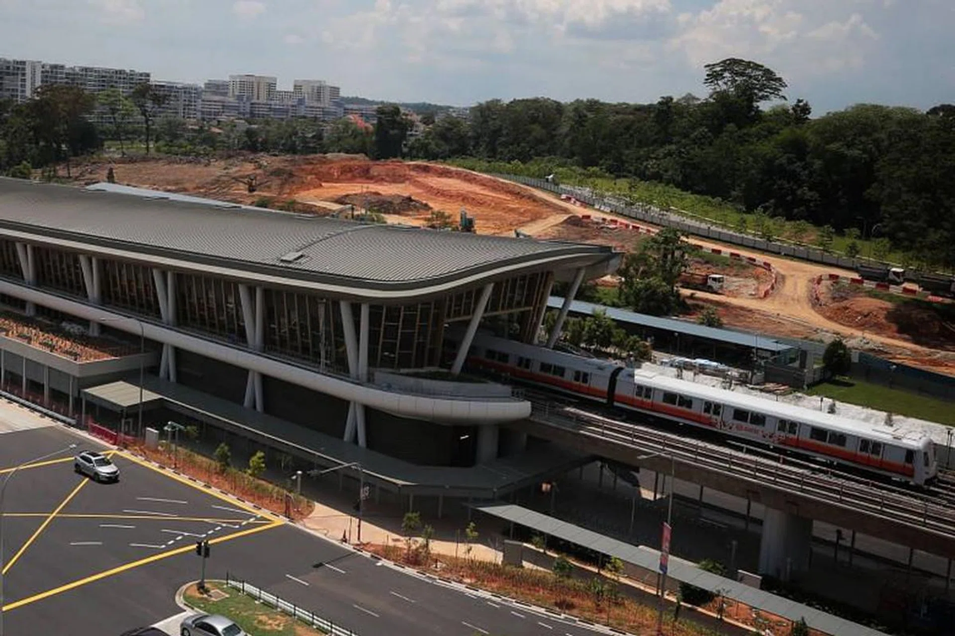 Aerial view of Canberra MRT station still in construction.