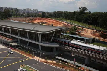 Aerial view of Canberra MRT station still in construction.