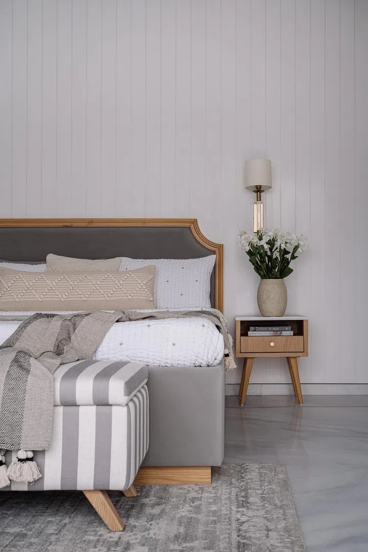 Master bedroom in a 60-year-old couple’s 2-bedroom apartment in Parsi, Mumbai.