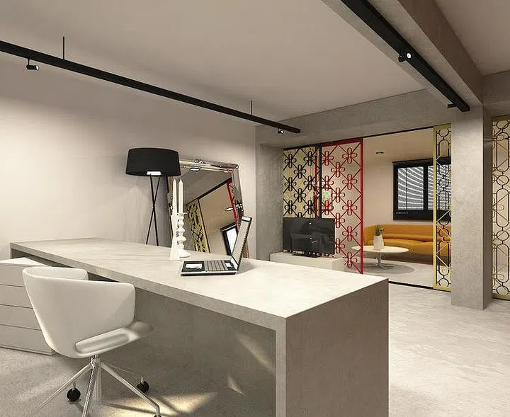 concrete floor, concrete wall, three-room HDB, study room