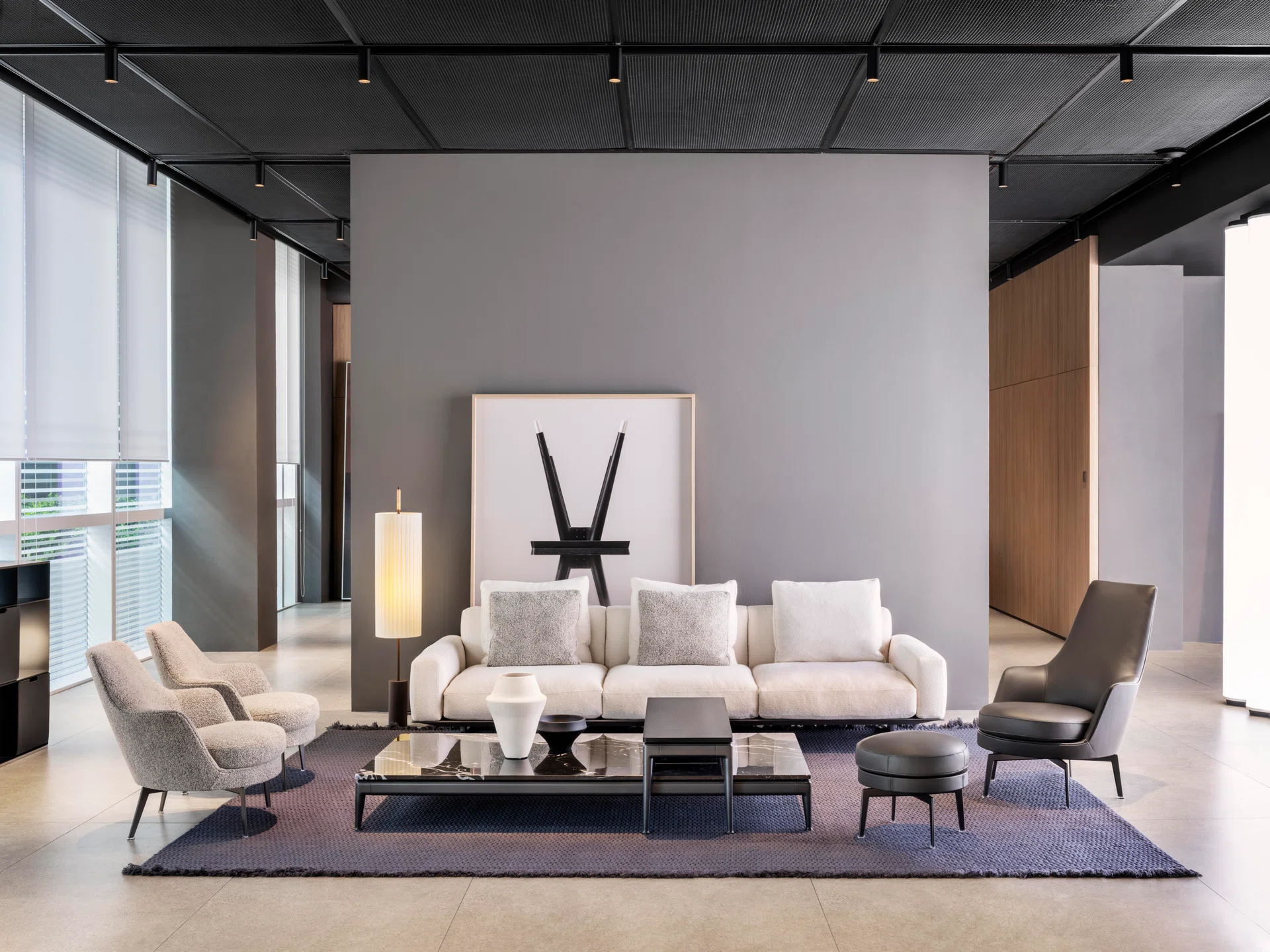 Rosso Italia Flexform Experience Living Centre - Flexform Guscioalto & Guscio(Armchair), Pico (Table) FeelGood (Ottoman) Softdream (Sofa)