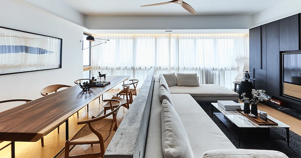 Living and dining room in a condo in Moulmein Rise.