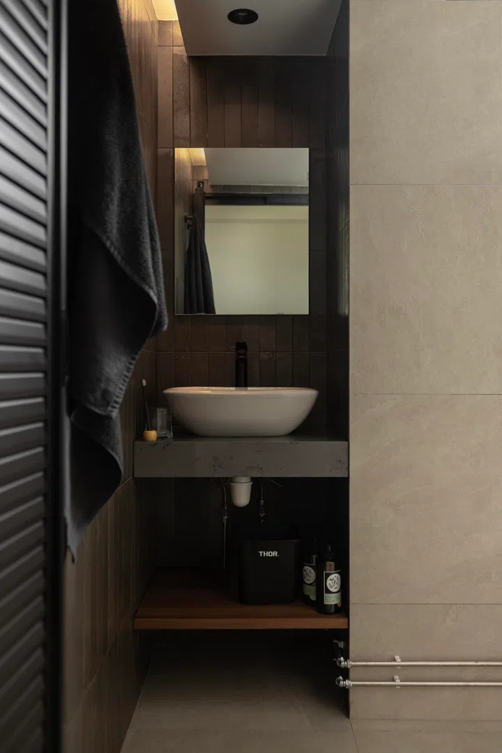 The master bathroom was enlarged by shifting walls.