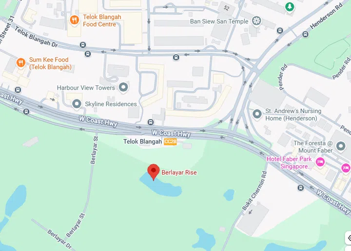 Google Map showing the upcoming Berlayar Rise BTO’s proximity to the nearest Telok Blangah MRT Station.