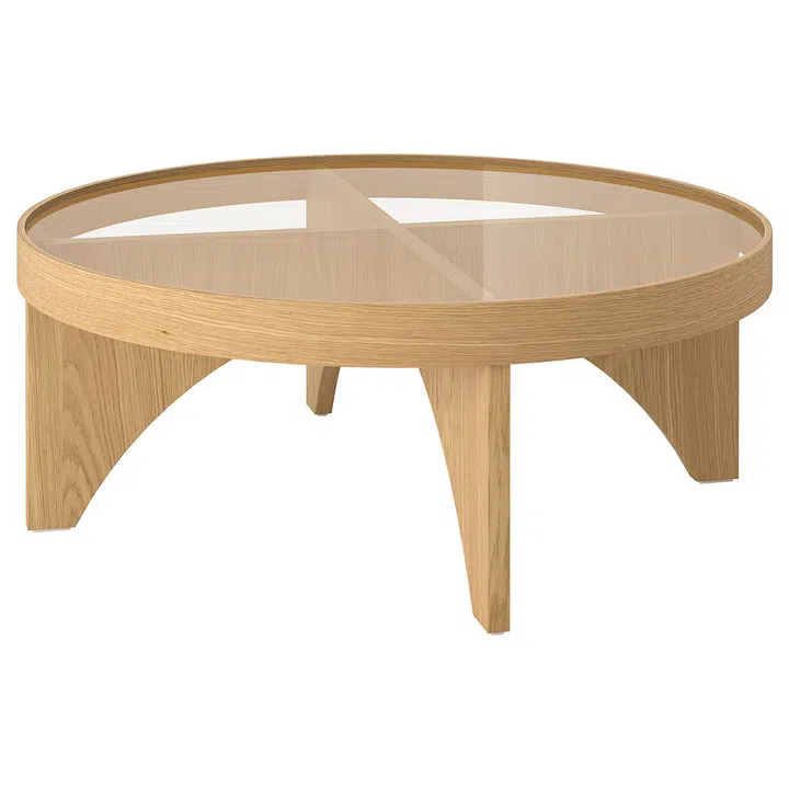 IKEA STOCKHOLM 2025 Round Oak Veneer, Glass Coffee Table by Ola Wihlborg, $399