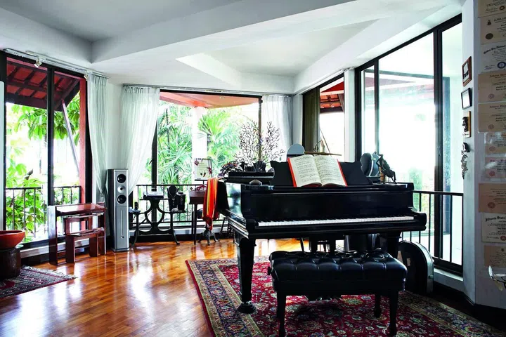 Imagine playing the piano with an awesome view like this in this Native American inspired home.