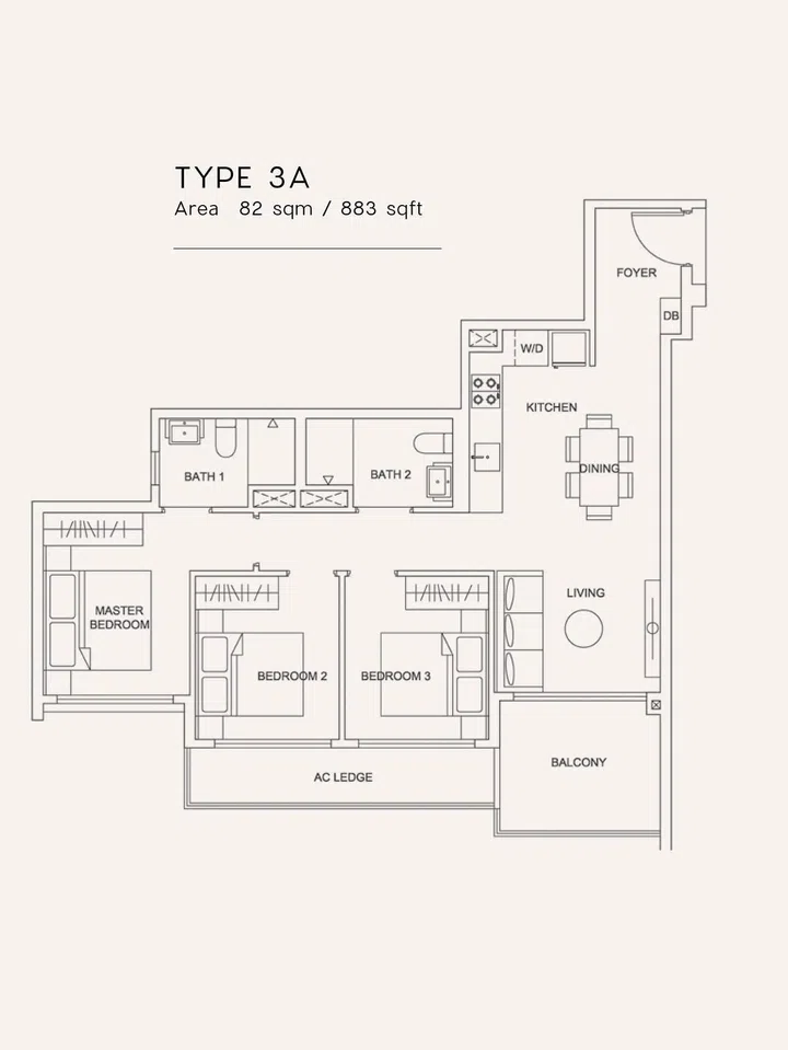 Urban Treasures condo 3 bedroom classic floor plan Type 3A. Image from Urban Treasures condo official website.