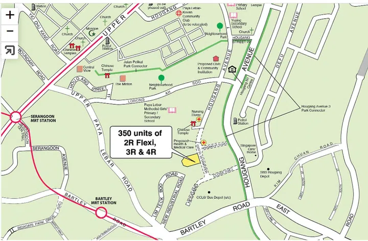 February 2024 HDB BTO exercise launch at Hougang Close, Hougang St 13 (under construction). Map from HDB