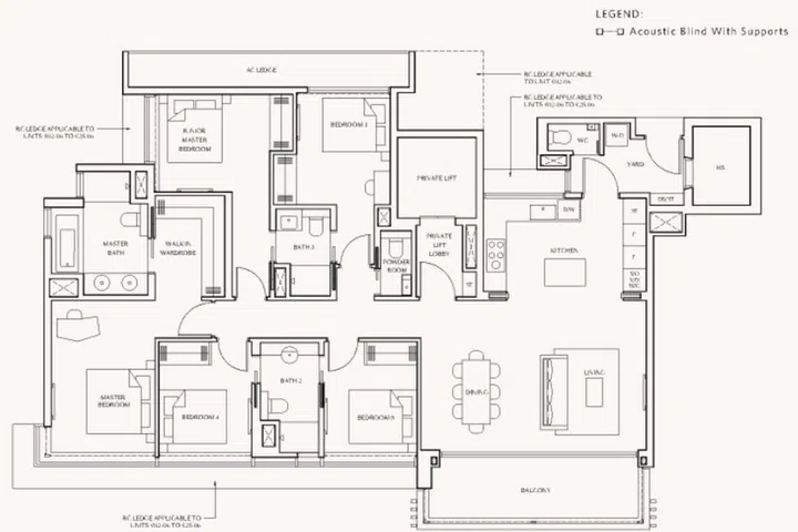 Meyer Blue condo 5-bedroom suite (with private lift) Type E1 177 sqm floor plan.