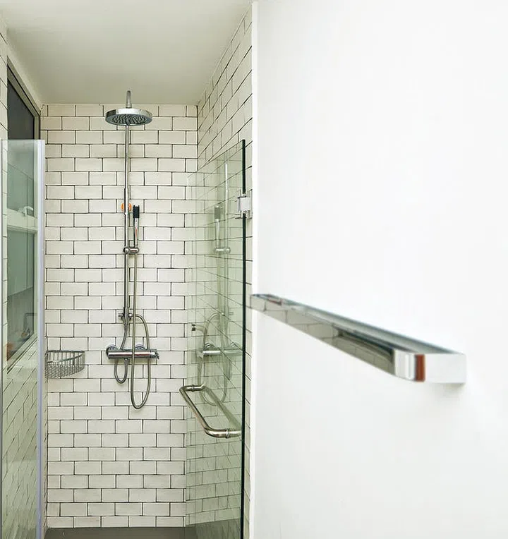With black outlines around each subway tile, it provides more texture to the bathroom.