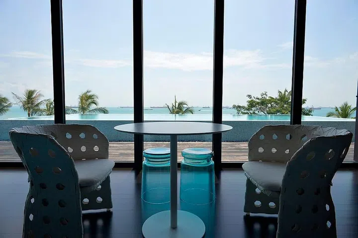 Panoramic view of the Sentosa seascape from the attic. 