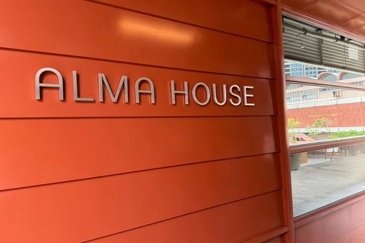 Alma House sign brandished clearly, it's hard to miss.