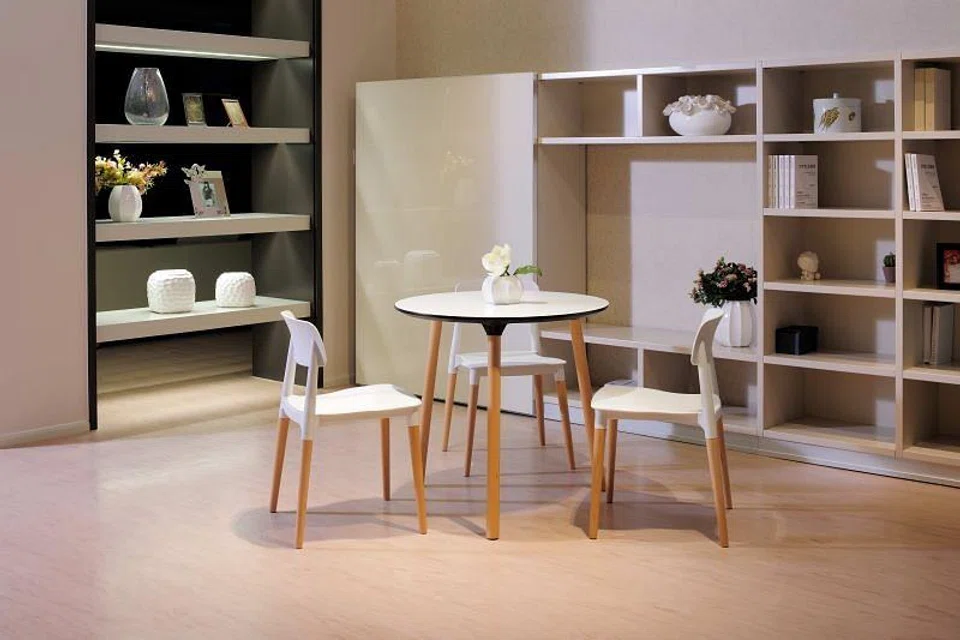 Modern Living Pawel 036-3 round dining table (RRP: $439). Dimension: Ø100 x H 75 cm. Premium MDF Melamine Veneer Top Beech Wood Legs