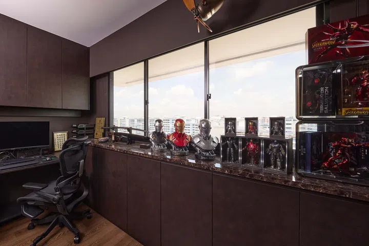 A toy figurine collection in the study room of a HDB Executive Maisonette in Pasir Ris.