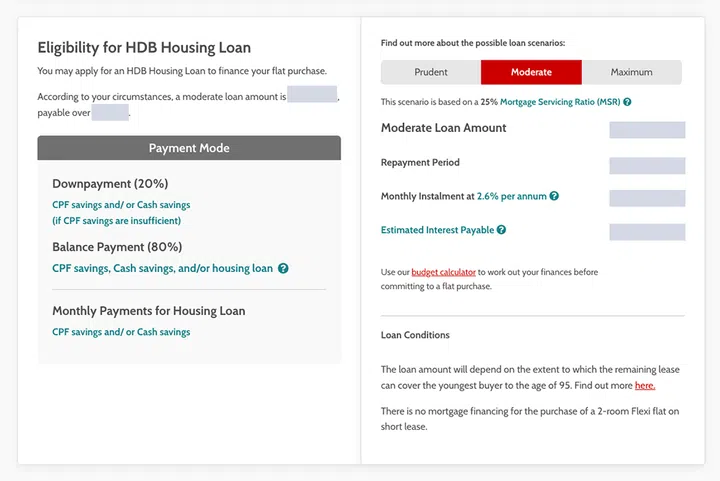 Screengrab of HFE Letter Application on HDB Website.
