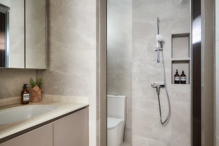 Wet and dry areas of the bathroom were separated.