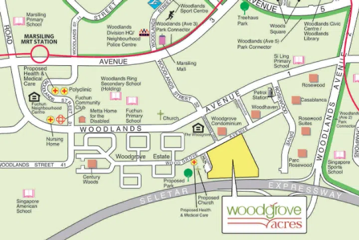 Map showing location of Woodgrove Acres BTO, next to the Seletar Expressway.