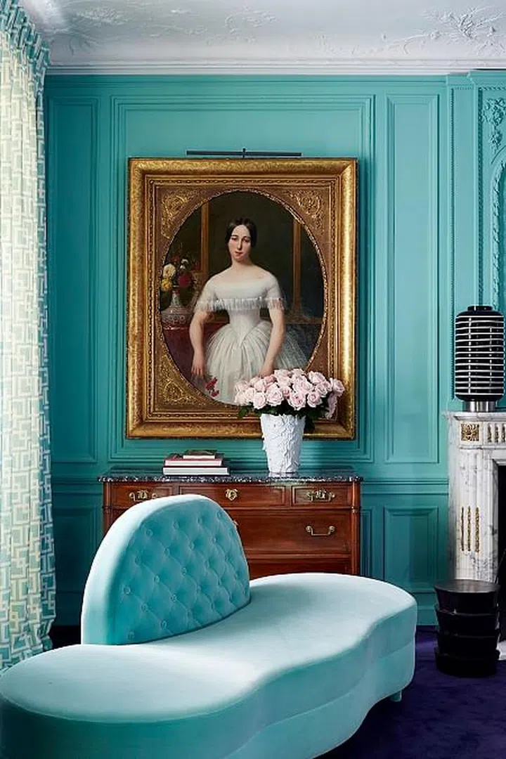 Although white is the most common colour for wainscotting, you can amp up a feature wall or statement sitting room with a pop of teal (or another bright colour).