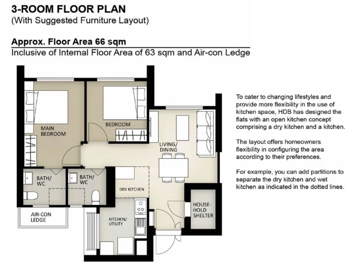 Queenstown Stirling Horizon BTO 4-room (89 sqm) floor plan.