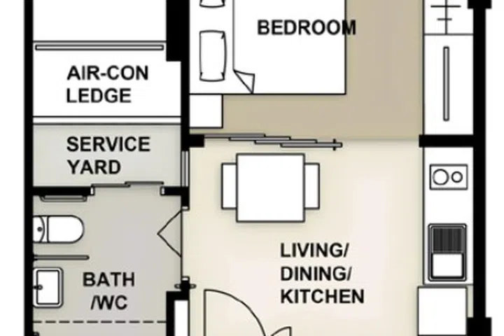 Floor plan of community care apartments (34 sqm) in Merpati Alcove HDB BTO.