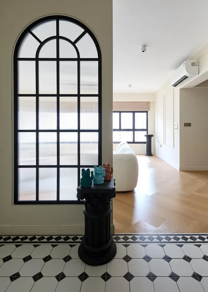 The foyer leading to the living room.