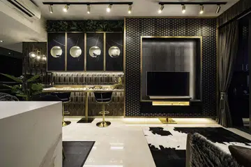 Living room in a banking couple's 3-bedroom condominium in West Coast.