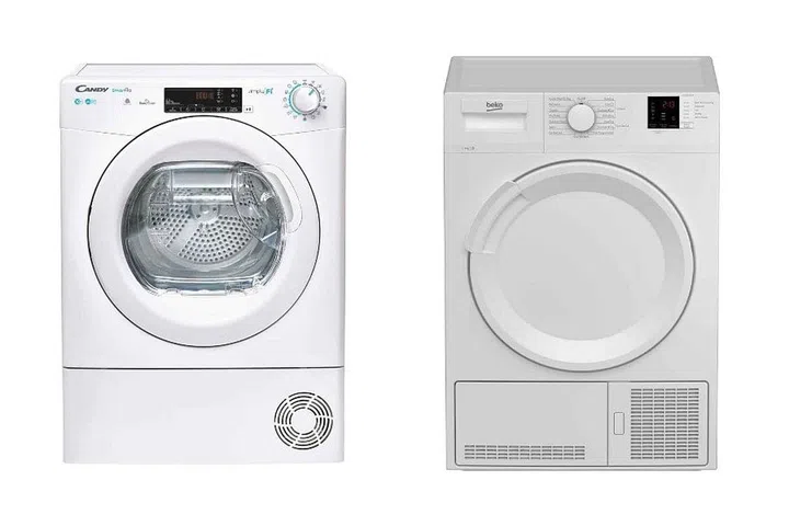 7 Types of Clothes Dryer in Singapore: Vented vs Condenser vs Heat Pump - Candy Condenser Dryer 10kg ($999 from Courts), and Beko Condenser Dryer 9kg ($859 from Courts)