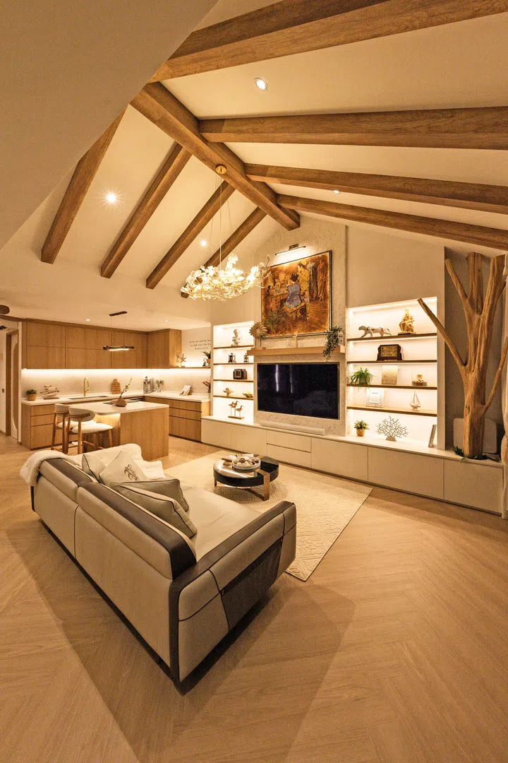 The living room boasts an open plan, and the entire area is very spacious.